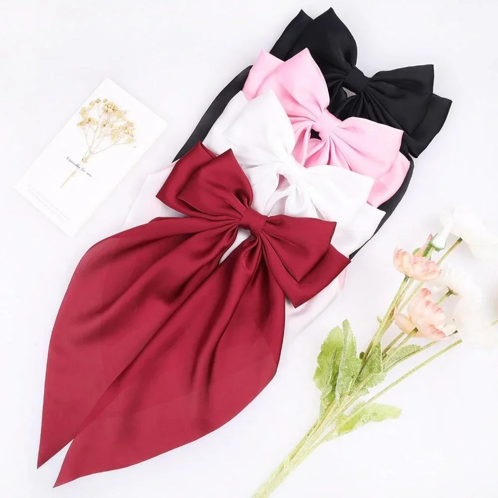 4 Pcs Silky Satin Hair Bows Big Hair Ribbons for Women Large Hair Clips for Girl - Picture 4 of 8